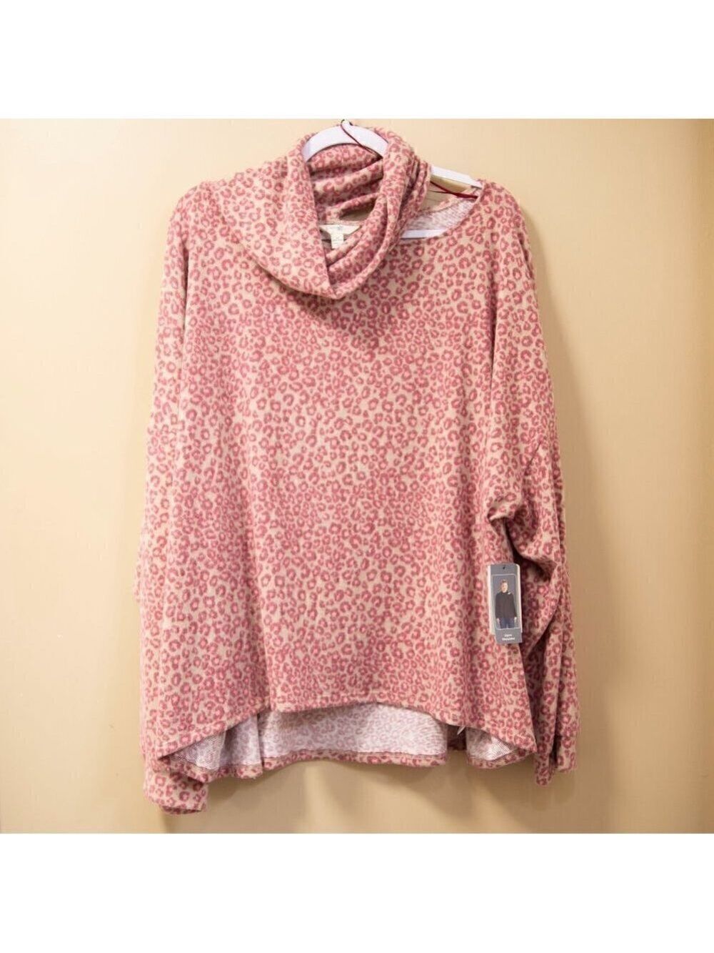 TERRA & Sky Pink Leopard Print Open Shoulder Sweater 4X